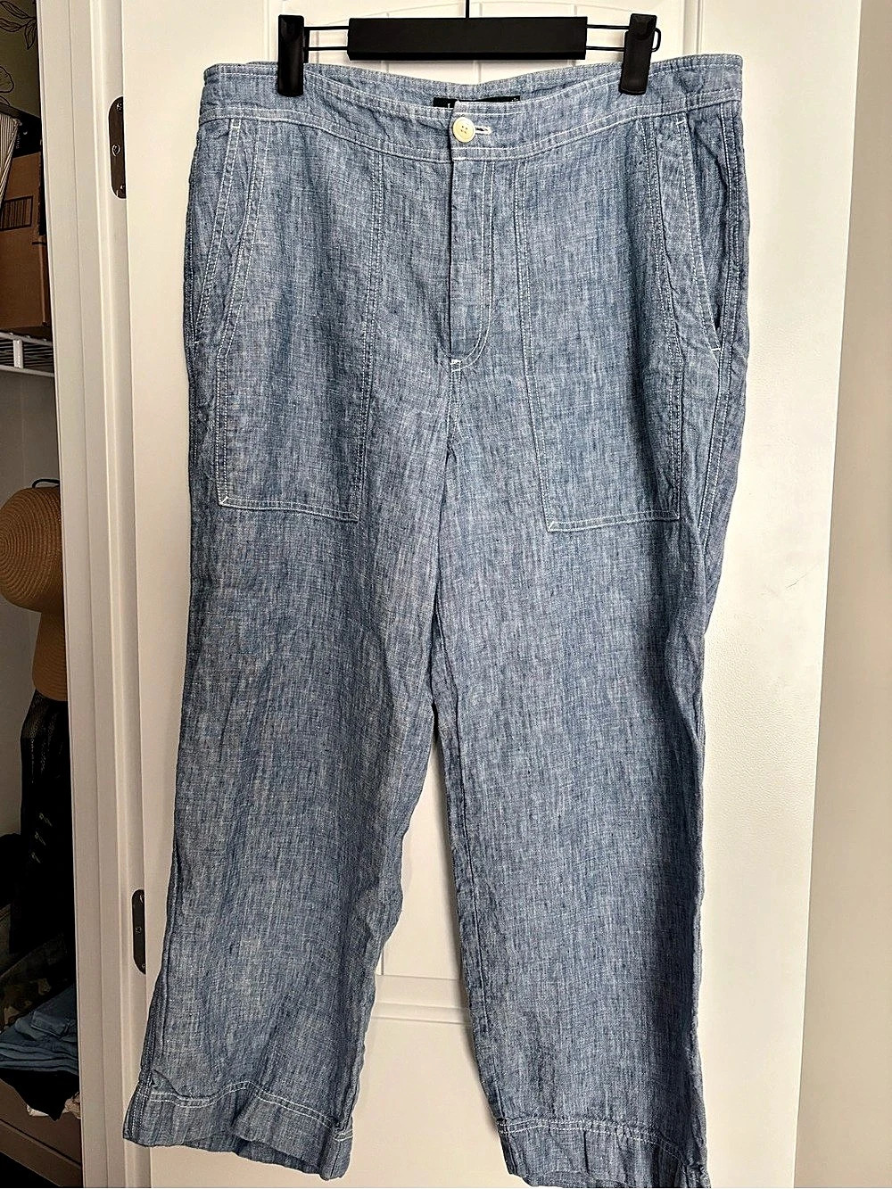 Lauren Ralph Lauren Linen Wide-Leg Crop Pants Blue Size 12